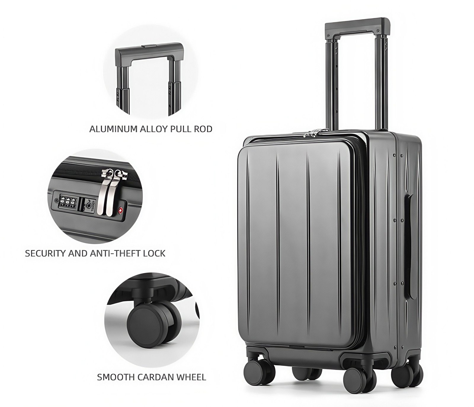 Newly 20-Inch Front-Opening Trolley Carry-On Suitcase Hard Shell Multifunctional Luggage USB Charging and Cup Holder Suitcase - Image 2