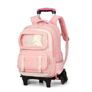 Cross-Border Hot Sale Large Capacity Trolley School Backpack for Primary Girls Waterproof Zipper Polyester